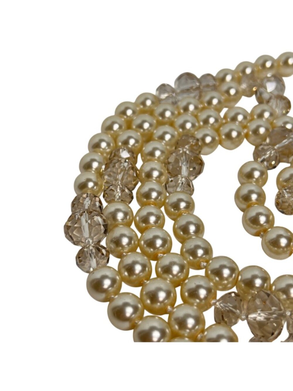 Single Strand Faux Pearl And Clear Faceted Crystal Like Beaded Necklace (6348) - Picture 7 of 7